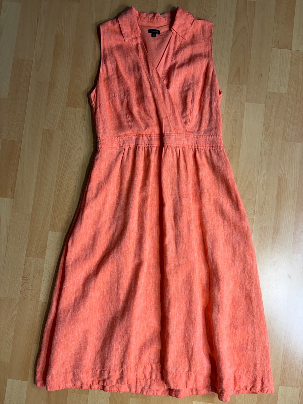 Talbots Faux Wrap Linen Shirt Dress Fit & Flare Orange Creamsicle Resort Beach - Picture 3 of 12